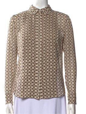 Tory Burch Cream & Brown Printed Button-Up Blouse